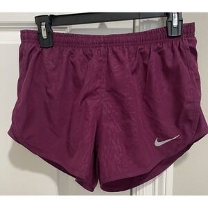 Nike Running Shorts Women Small Plum Dri-FIT Geometric Mesh Trim Zip Pocket